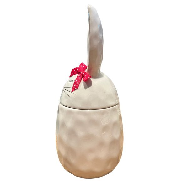 White Ceramic Easter Bunny Jar, Spring, Hand Painted and Hand Decorated - Picture 4 of 4